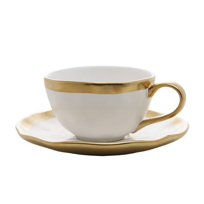 Imagem de Xícara 90ml para café de porcelana branco e dourado com pires Dubai Wolff - 18071