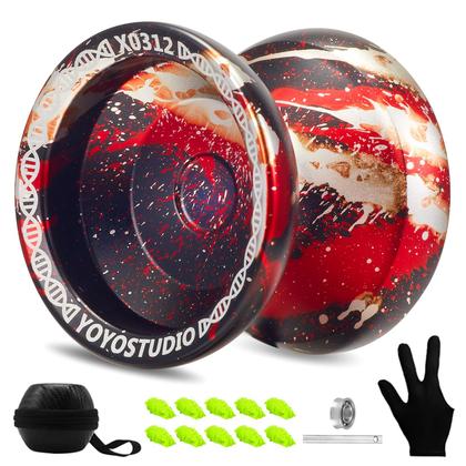 Imagem de YOYOSTUDIO X0312 Fingerspin Trick Yoyo Professional Responsive Yoyo para crianças de 8 a 12 anos, Yo yo yo que não responde para crianças e adultos, kit de metal com kit de rolamentos, 10 cordas de ioiô, estojo e luva  preto, vermelho, prata