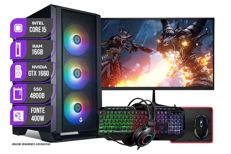 Imagem do produto PC Gamer Completo Mancer Intel i5 8ª, GTX 1660 16GB, SSD 480GB + Combo Periférico Gamer + Monitor 21 em Magazine Luiza